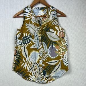 C&C California 100% Linen Sleeveless Button Front Top Blouse Women’s XS Tropical